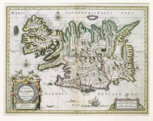 アイスランドの地図（カラー彫刻）